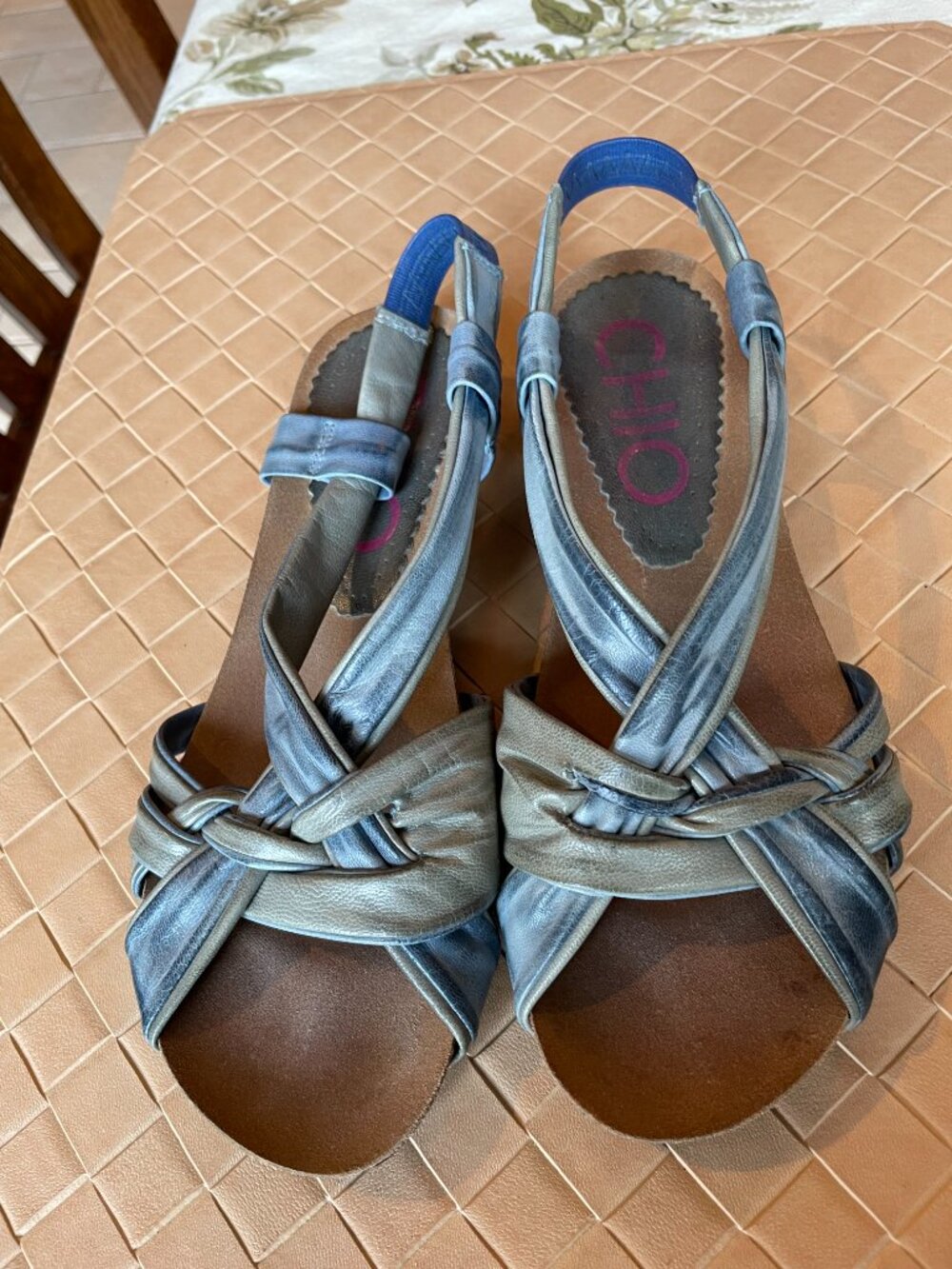 Chio Anthropology Leather Distressed Sandals Blue Size 6